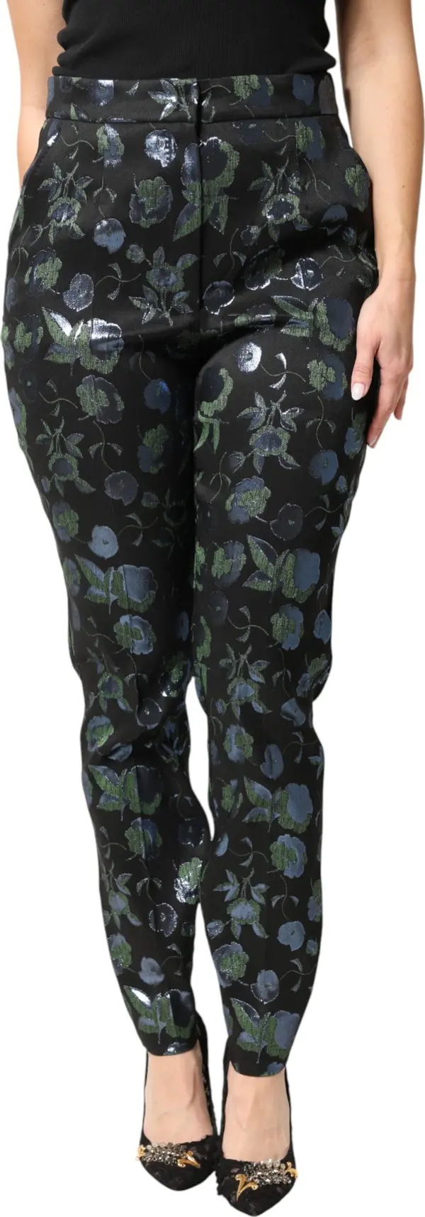 BlueGreen Floral Metallic Slim Trouser Pants