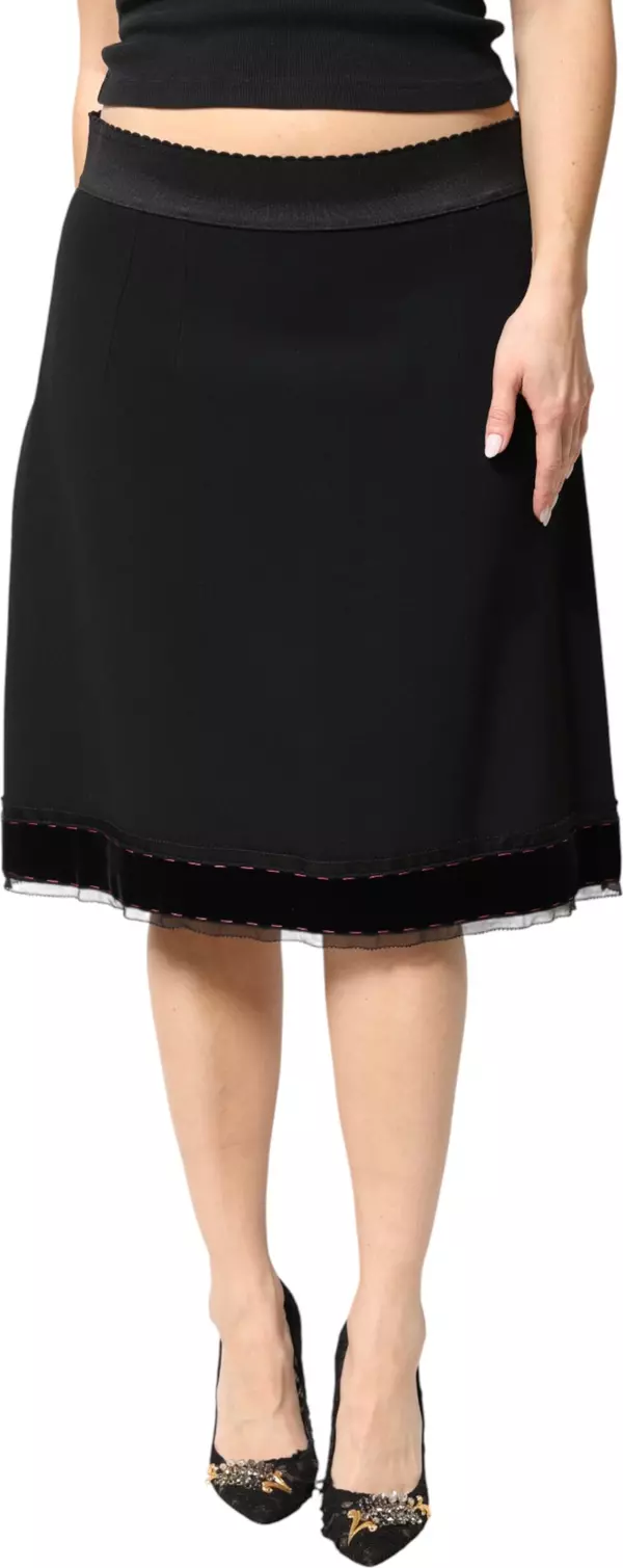 Black Mid Waist A-line Knee Length Skirt