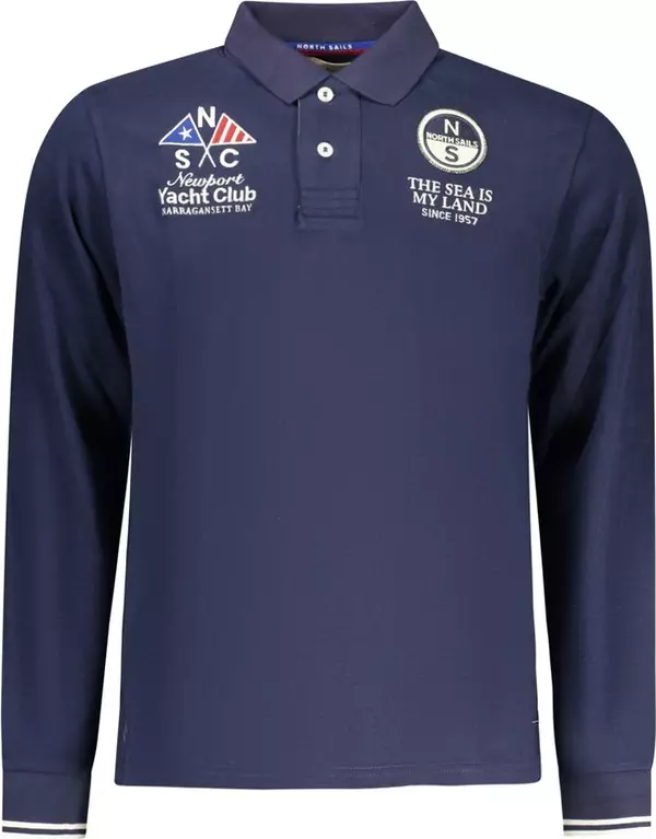 Blue Cotton Men Polo Shirt