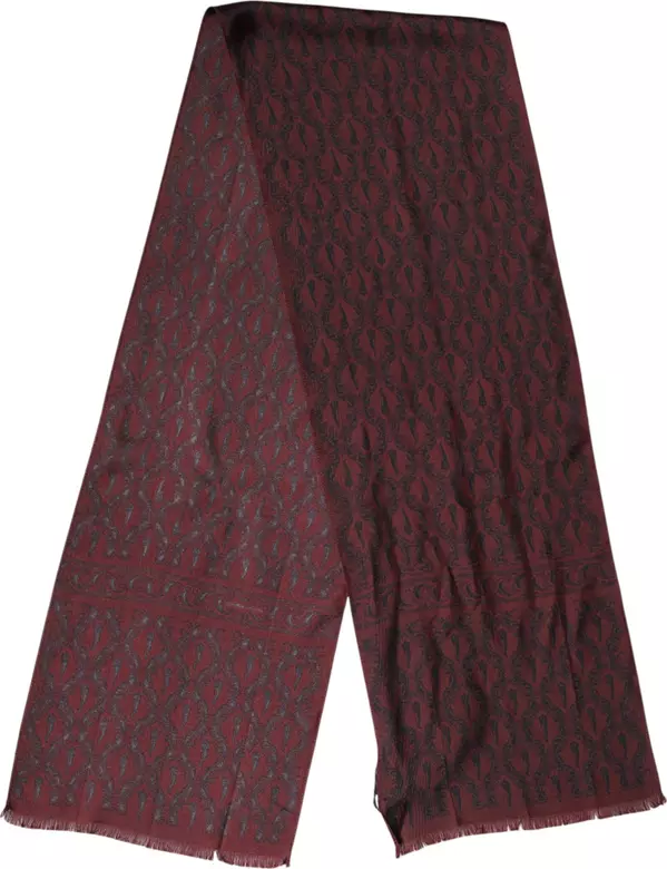 Maroon Patterned Silk Wrap Foulard Men 133cm x 22cm Scarf