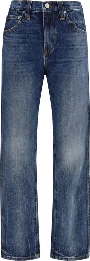 Blue Cotton High-Waisted Jean