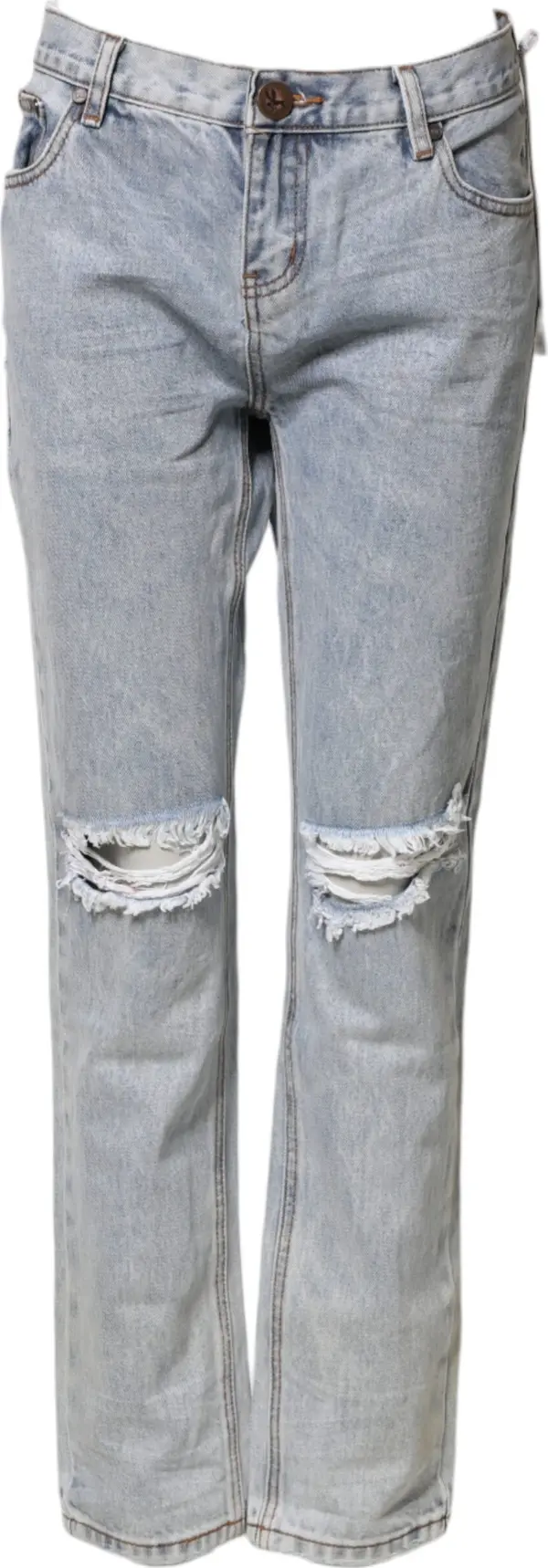 Light Blue Tattered Mid Waist Straight Denim Jeans