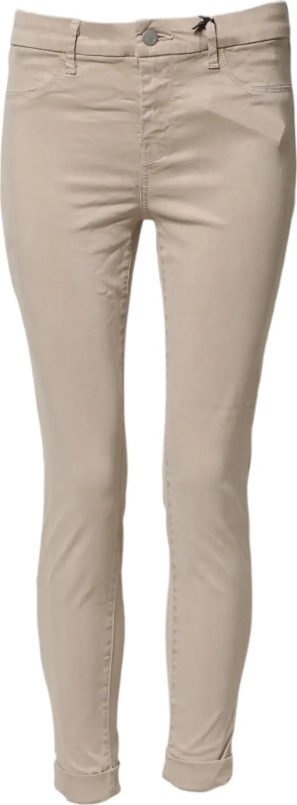 Beige Skinny Mid Waist Chino Casual Trouser Pants