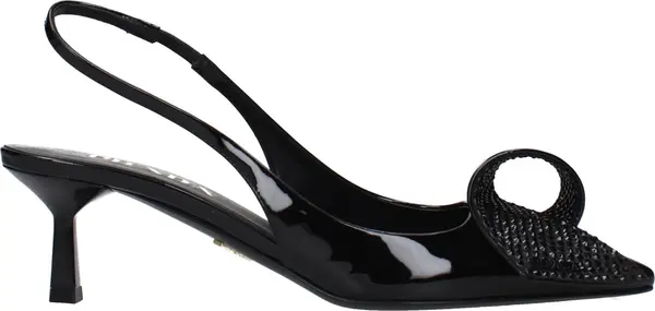 Black Leather Stiletto Heel Sandals