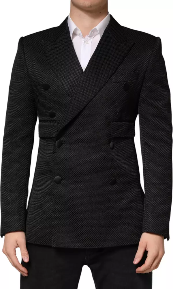 Black Cotton Double Breasted 2 Button Blazer