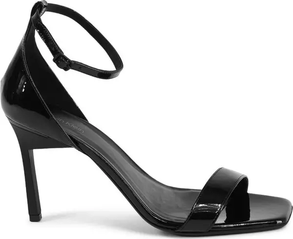 Black Leather Stiletto Heel Sandals