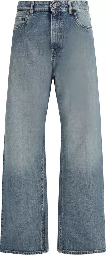 Blue Cotton Straight-Leg Jeans