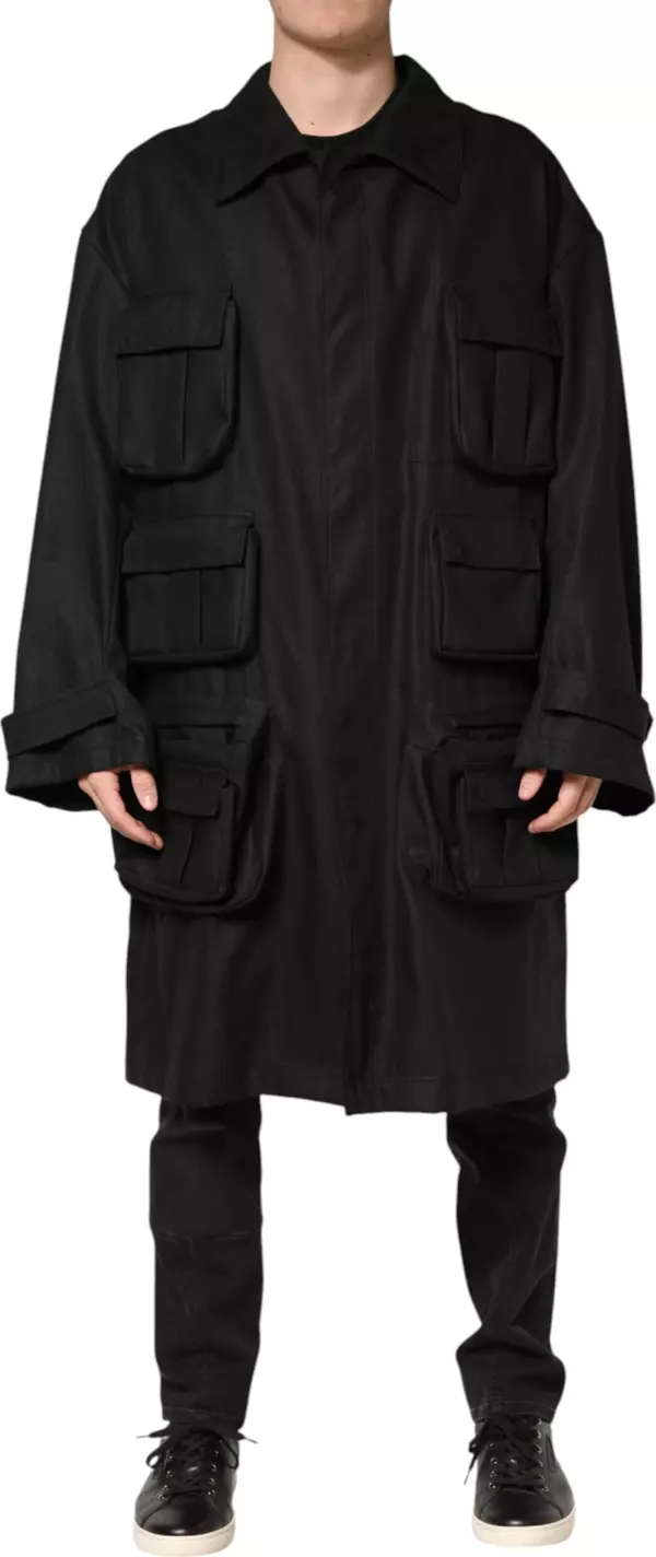 Black Pockets Collared Trench Coat Jacket