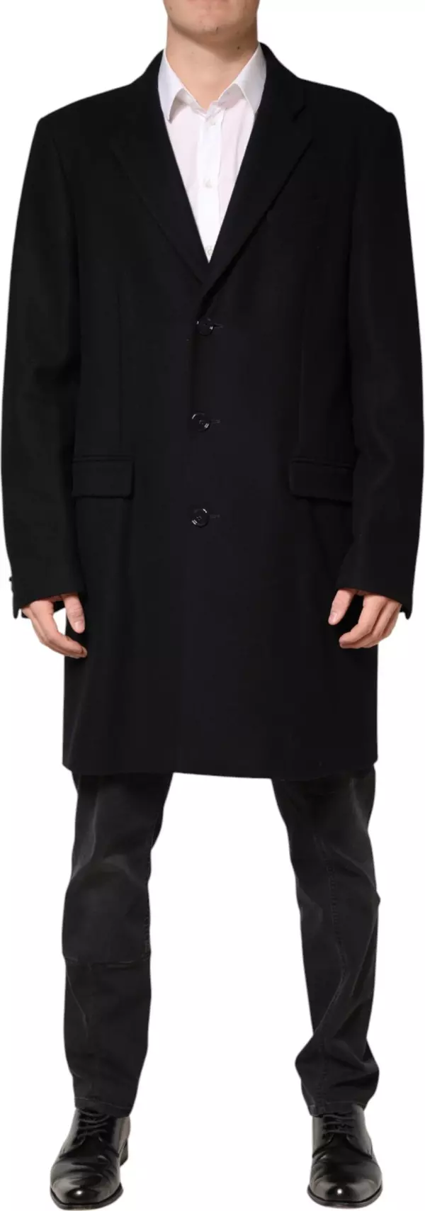 Black Wool Single Breasted Long Coat Jacket