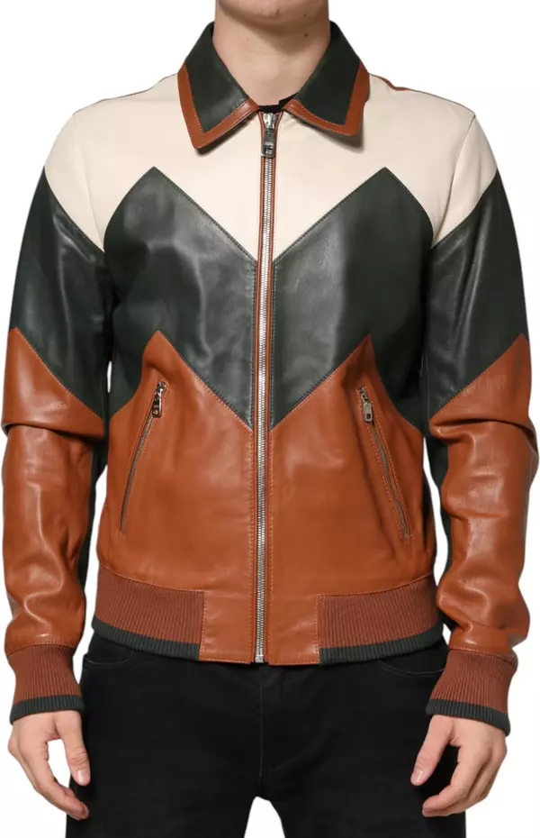 Multicolor Leather Full Zip men Biker Jacket