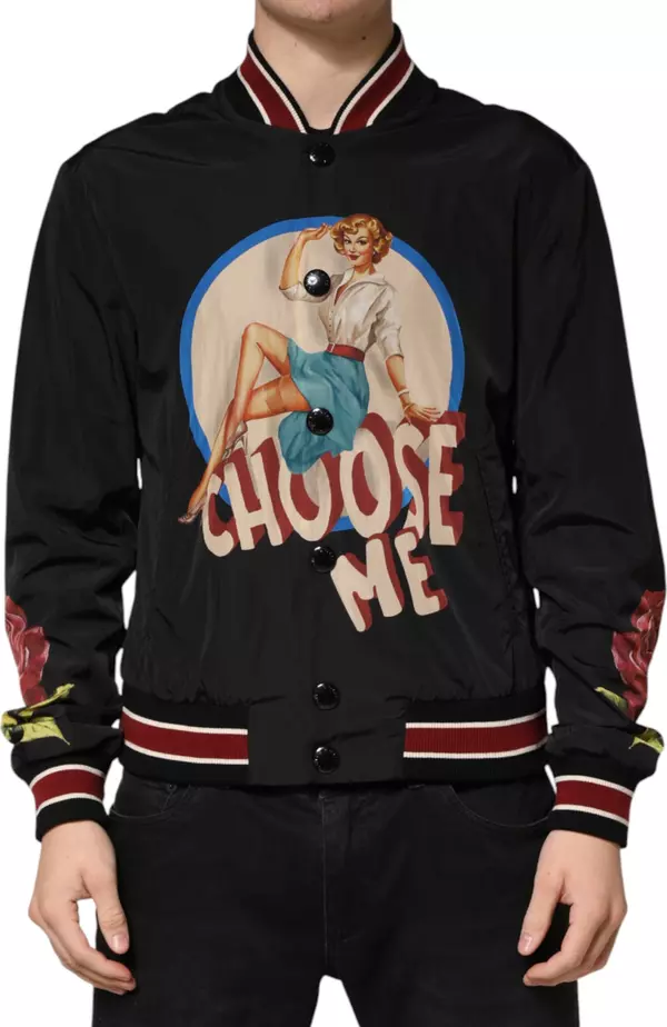 Black Pin Up Button Down Men Bomber Jacket