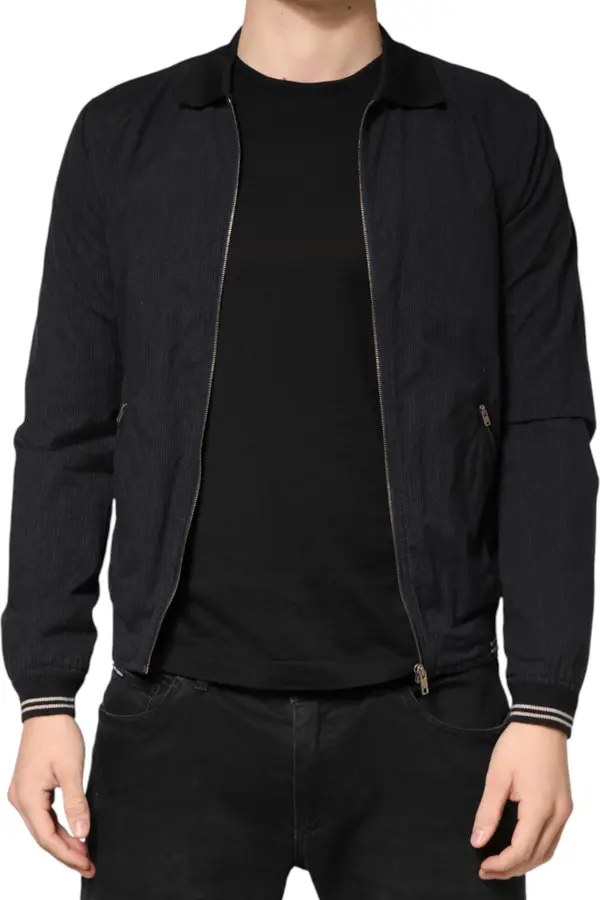 Dark Blue Cotton Full Zip Bomber Men Jacket