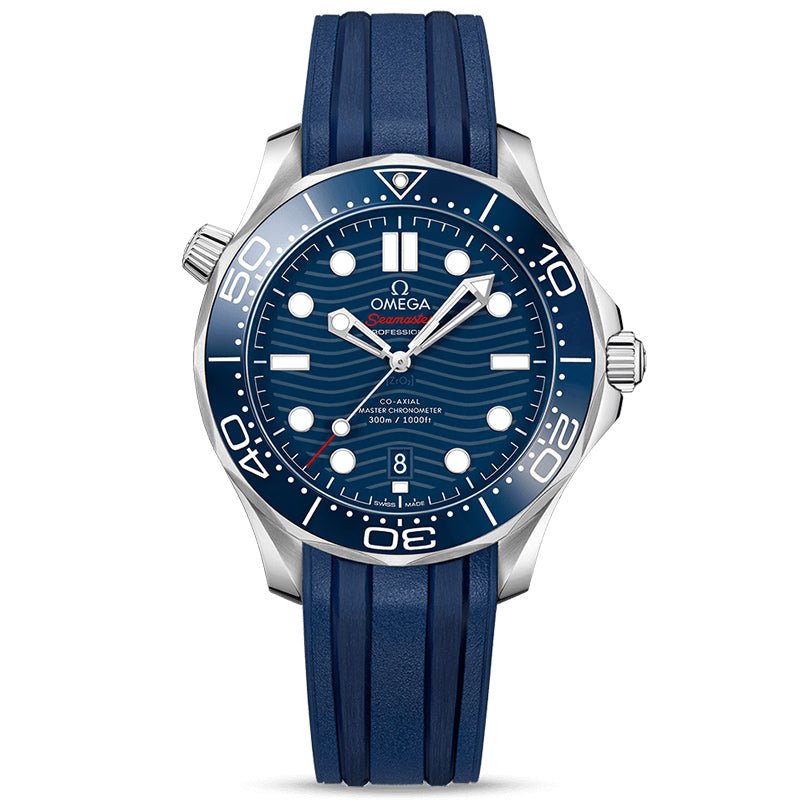 Omega Seamaster Diver 300M Co Axial Master Chronometer 42mm Blue Steel on Rubber Strap
