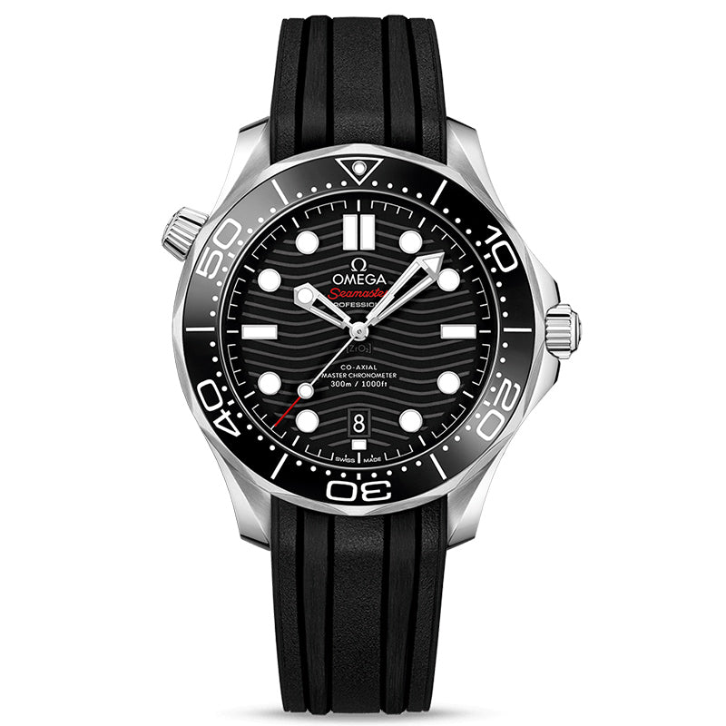 Omega Seamaster Diver 300M Co Axial Master Chronometer 42mm Black Steel on Rubber Strap