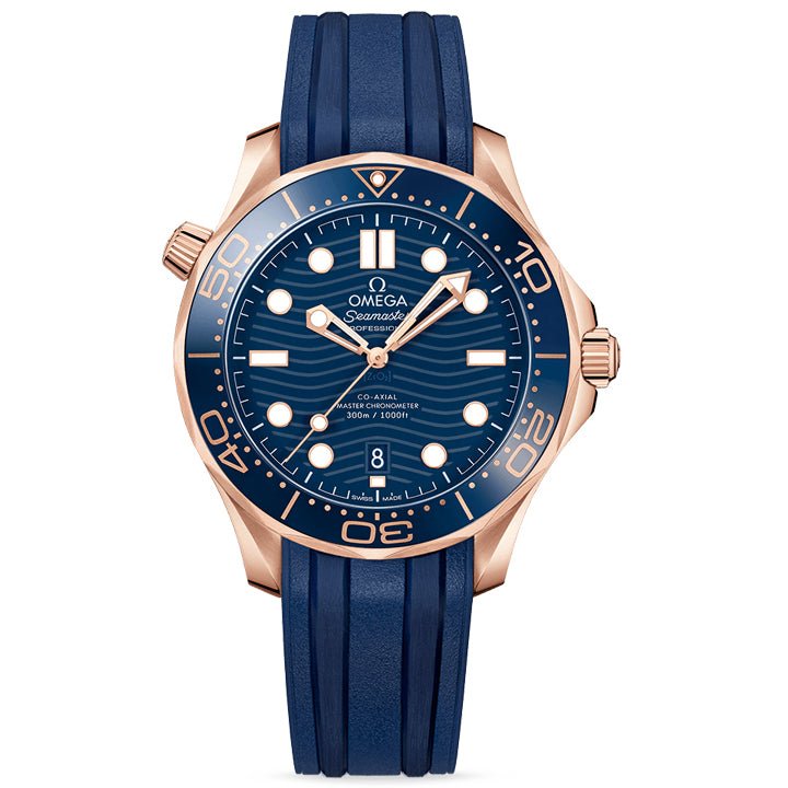 Omega Seamaster Diver 300m Sedna Gold on Rubber Strap