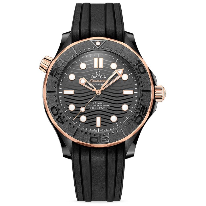 Omega Seamaster Diver 300m Black Ceramic & Sedna Gold on Rubber Strap 43.5mm