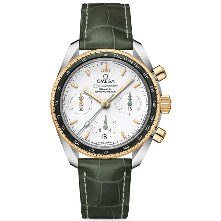 Omega Speedmaster 38 Co Axial Chronometer Chronograph Steel & Yellow Gold on Leather Strap