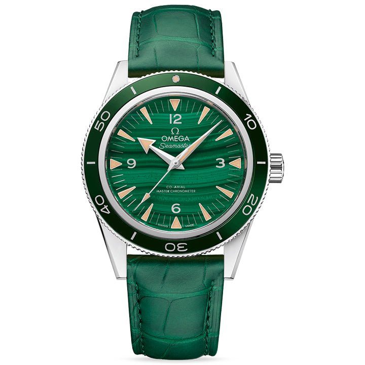 Omega Seamaster 300 Co Axial Master Chronometer Platinum on Leather Strap