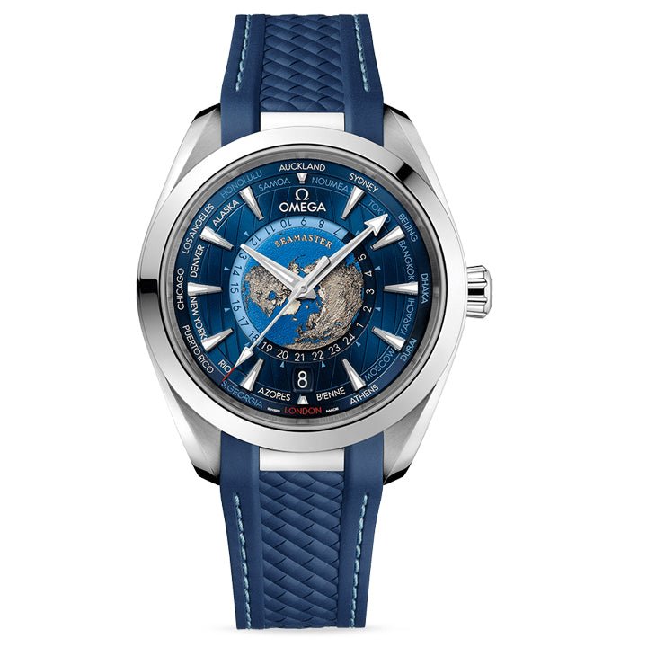 Omega Seamaster Aqua Terra 150M GMT World Timer 43mm Steel on Rubber Strap